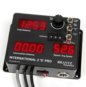 Brantz International 2 S Pro rally trip meter with red LED displays for total distance, intermediate distance and speed