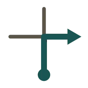 Tulip diagram: a dot at the bottom, a line up to a crossroads, and an arrow turning right. Thinner lines show the roads ahead and to the left.