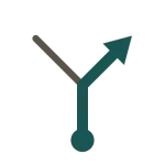 Tulip diagram: a dot at the bottom, a line up to a fork, and an arrow taking the right-hand branch.