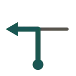 Tulip diagram: a dot at the bottom, a line up to a T-junction, and an arrow turning left.