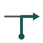 Tulip diagram: a dot at the bottom, a line up to a T-junction, and an arrow turning right.